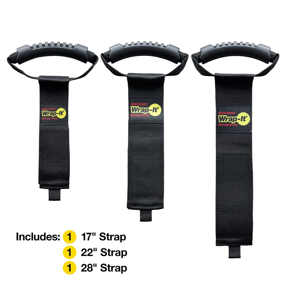 Wrap-It Storage 3pk Black Easy-Carry Hook Loop Straps for Hose, Cord Cable