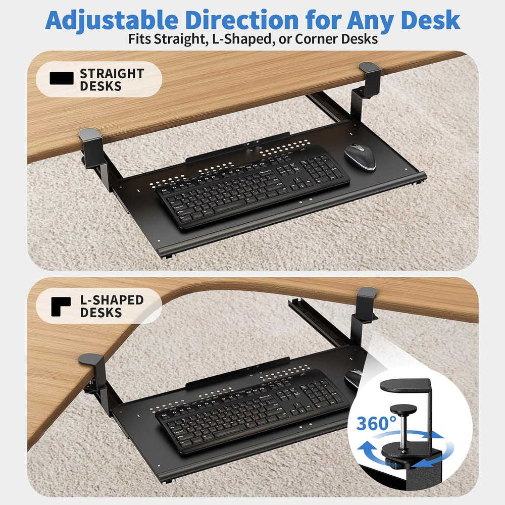 Keyboard Tray under Desk - Full Metal Slide Out Holder, Rust-Resistant & Scratch