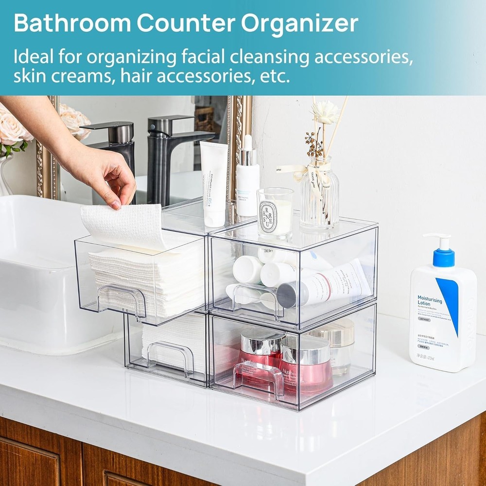 Vtopmart 4 Pack Small Clear Stackable Storage Drawers Acrylic Bathroom Makeup