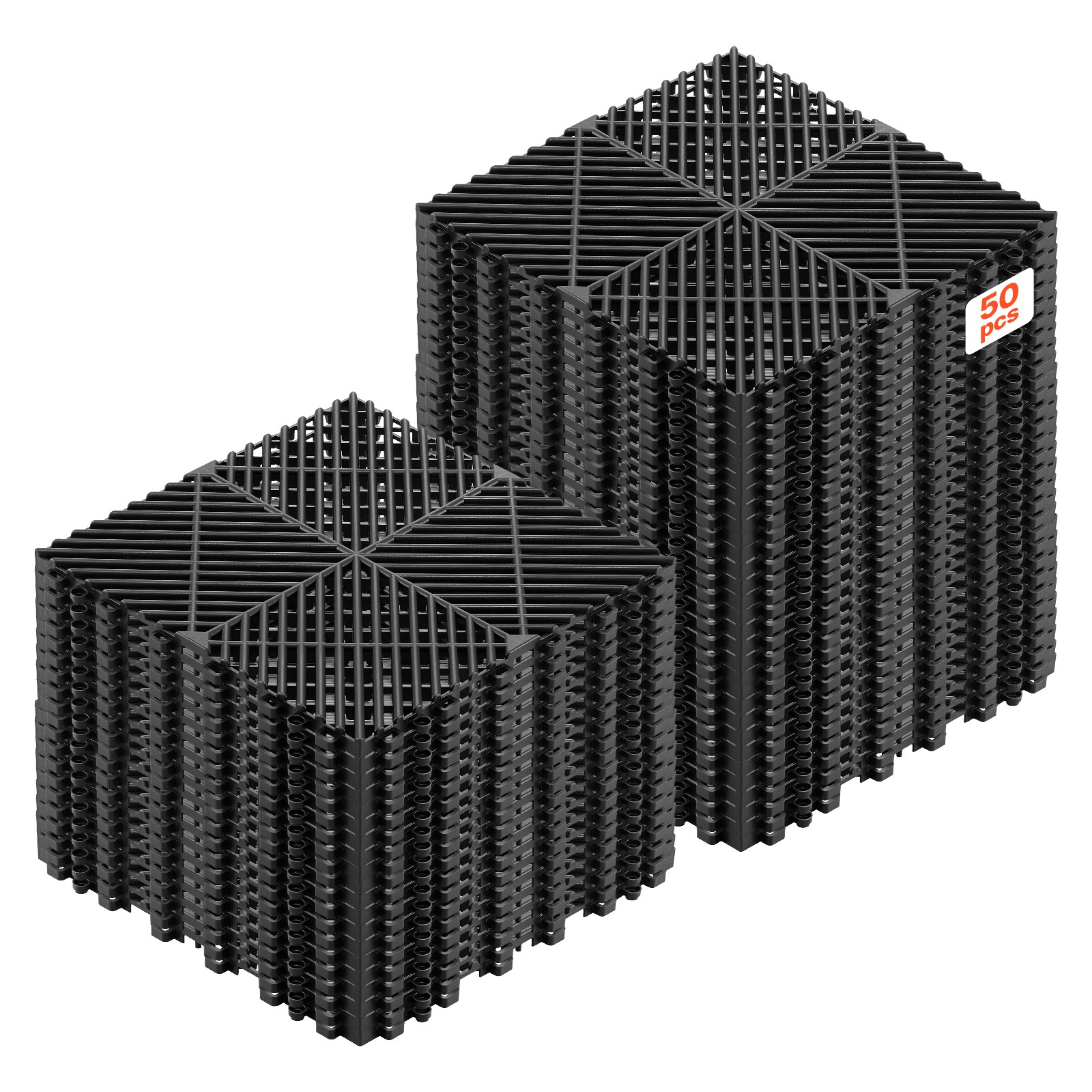 VEVOR Interlocking Drainage Mats 12" x 12" PP Garage Floor Tiles Black 50 Pack