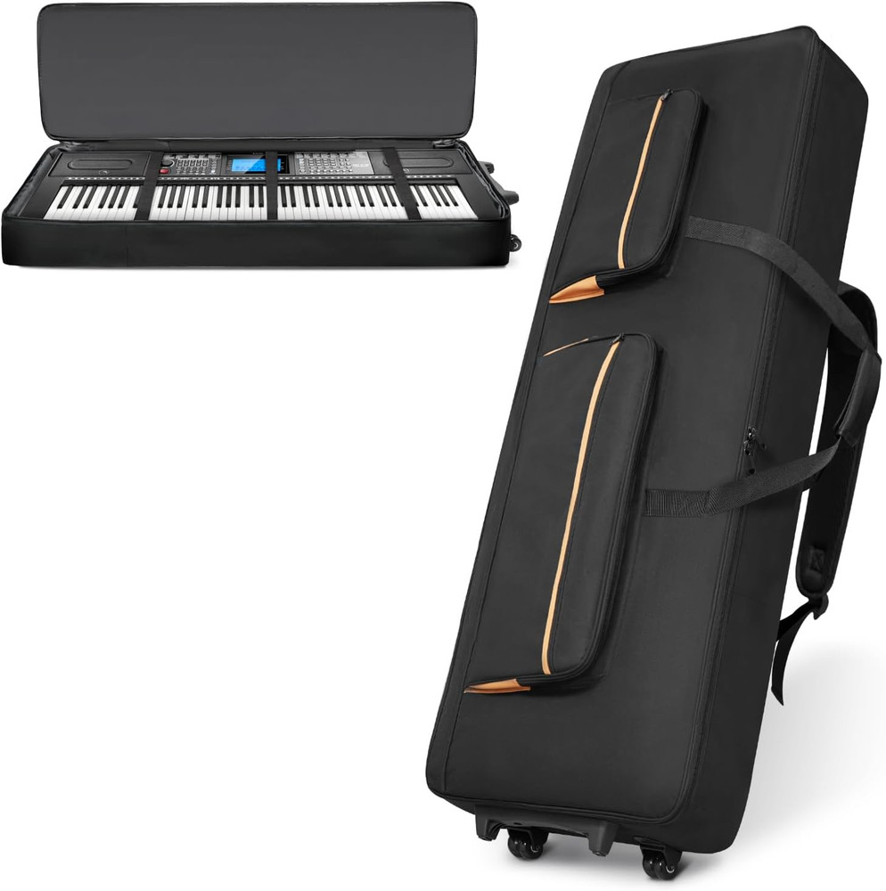88-Key Keyboard Case with Wheels & Adjustable Shoulder Straps– Padded Rolling Gi