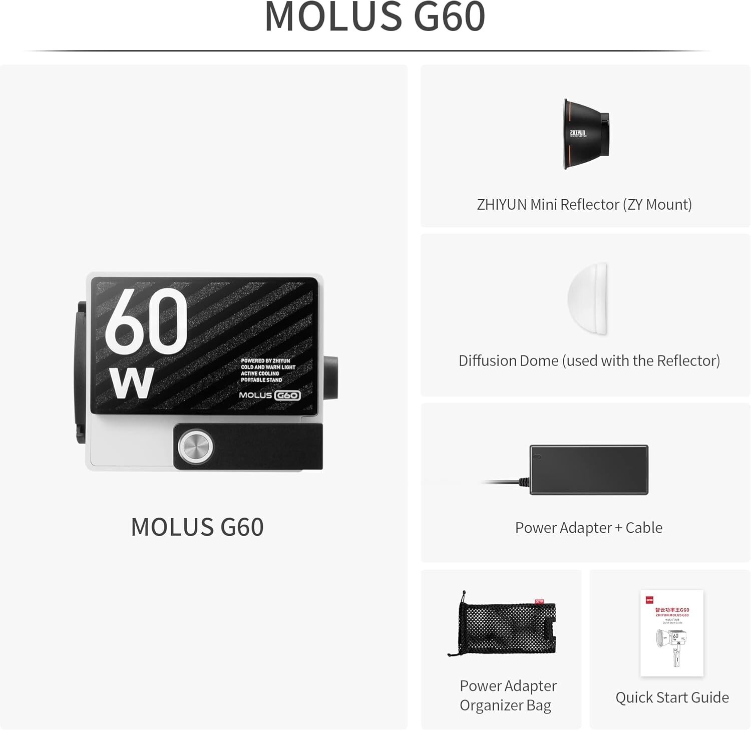 Zhiyun Molus G60 60W Protable COB Led Video Light Bi-Color Photography Light