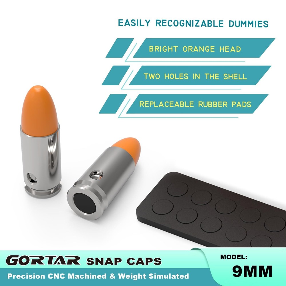 GORTAR 9mm Snap Caps Training Dummy Rounds Practice Safe Loading Firing Close t