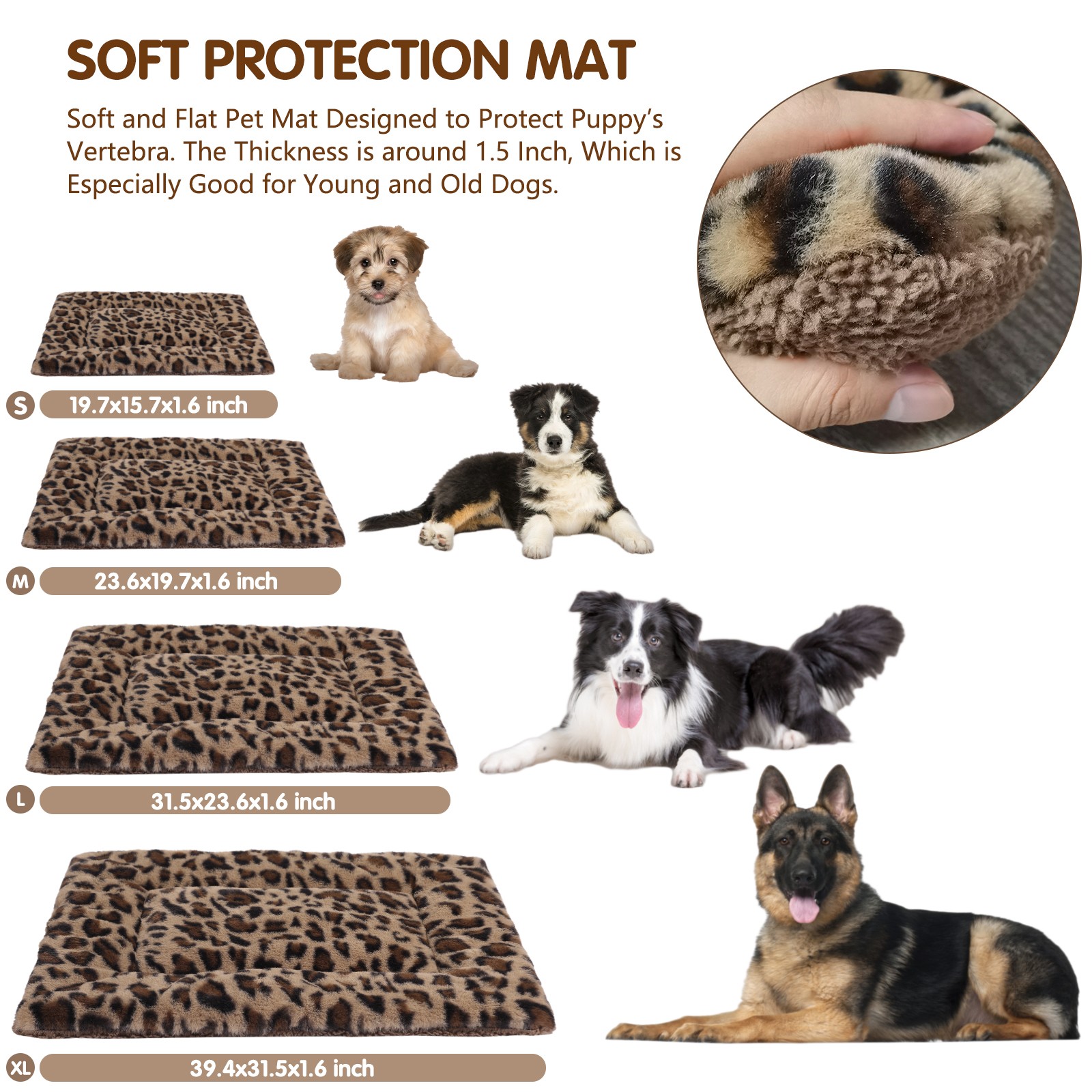 Leopard Print Pet Mat Reversible Plush Dog Cat Sleeping Cushion Machine Washable