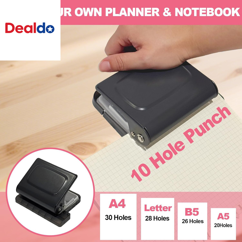 10 Hole Punch Binding Machine for Planner, Manual Binding System with 10 Multi-C