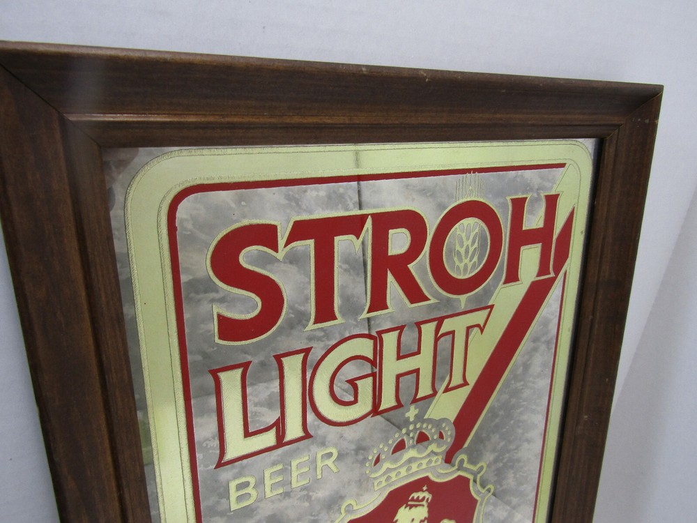OLD STROH LIGHT BEER MIRROR BAR SIGN BARWARE MAN CAVE