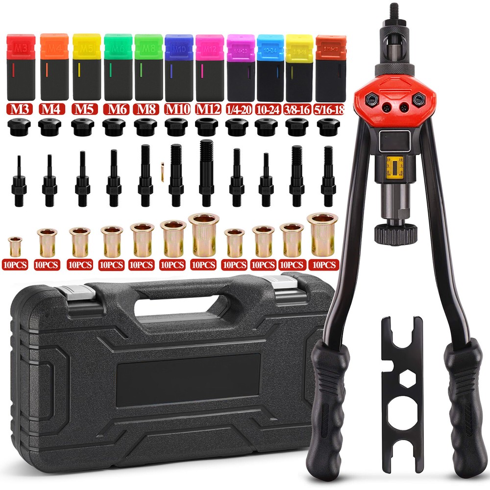 16" Rivet Nut Tool Kit w/ 11PC Metric & SAE Mandrels Thread Setting Tool Setter