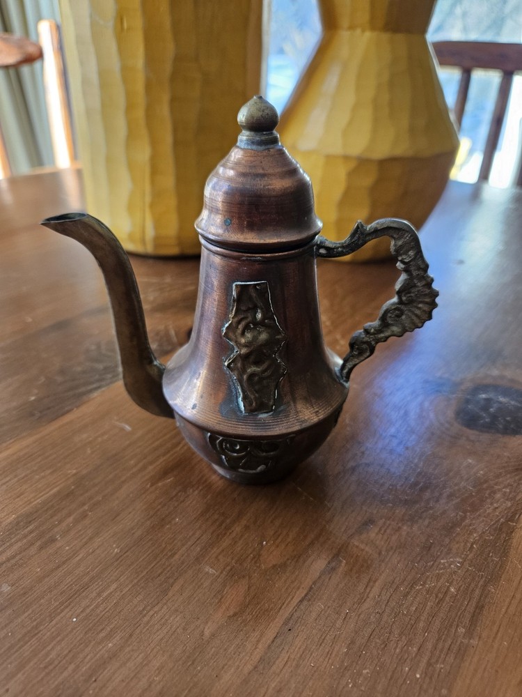 Small Antique Copper And Brass Middle Eastern Dallah