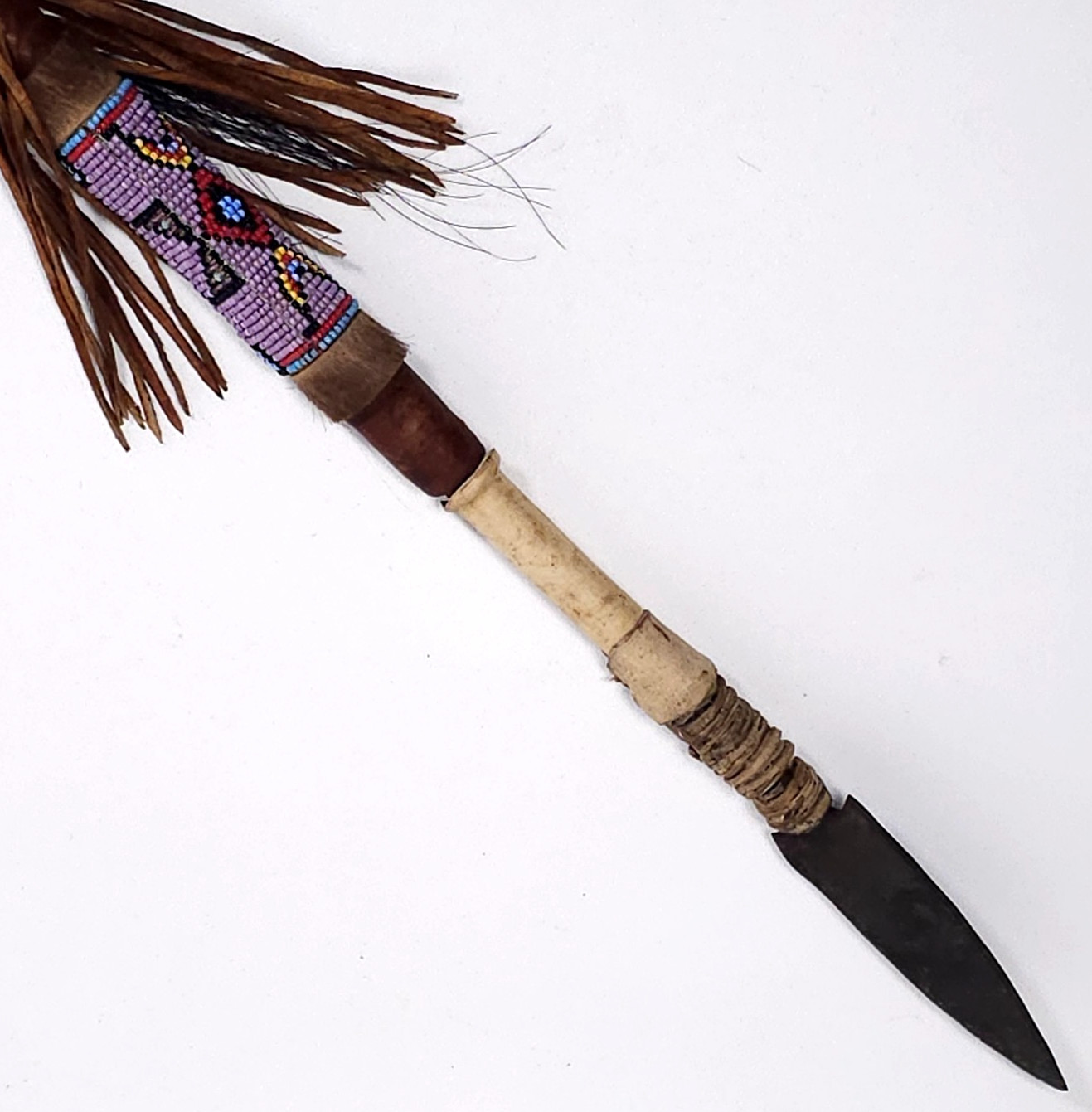 Vintage Native American Ceremonial Beaded Lance Spear 58" Indian Coup Staff