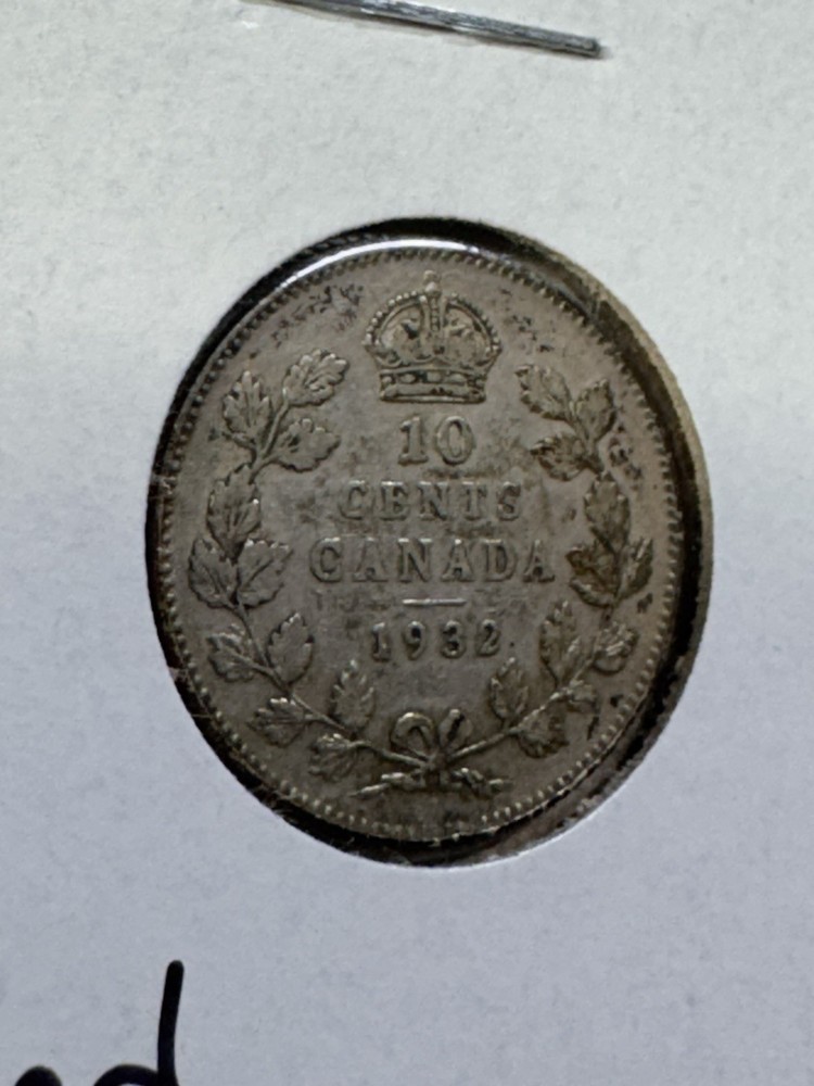 1932 Canada 10 Cents Silver Coin Cleaned