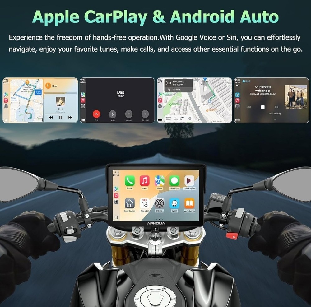 7-inch Motorcycle Navigation GPS Wireless Carplay Android Touch Screen + IP67