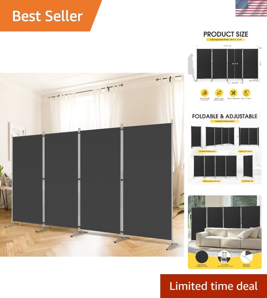 Foldable 4 Panel Freestanding Room Partition - Easy to Install Privacy Solution