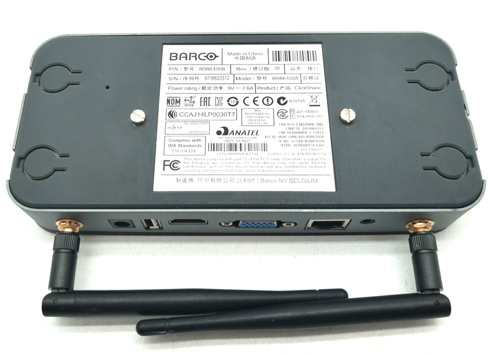 BARCO CLICKSHARE R9861008 WIRELESS PRESENTATION SYSTEM w/2 ANTENNA R9861006D01