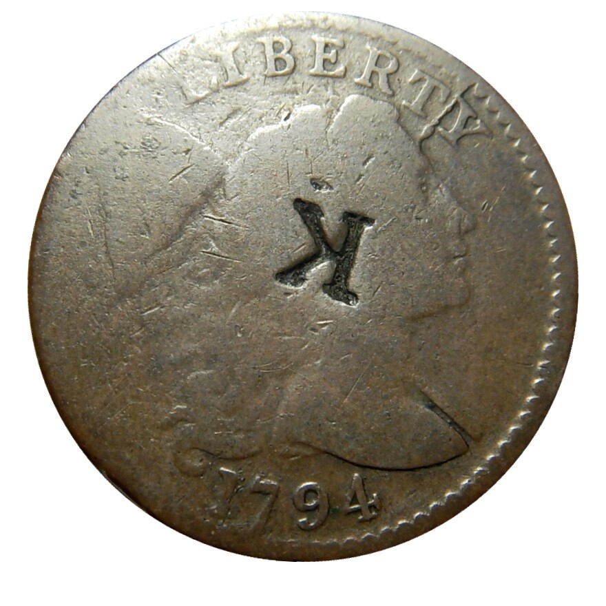 Large cent/penny 1794 Sheldon 70 choice surfaces sharp date with counterstamp