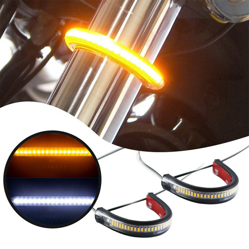4Pcs White/Amber Switchback LED Fork Turn Signal DRL Light Strips For Motorcycle