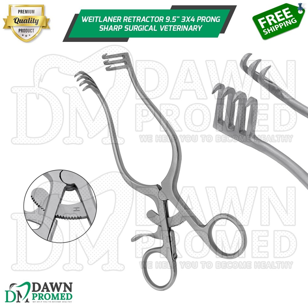 Weitlaner Retractor 9.5" 3x4 Prong Sharp Surgical Veterinary Instrument German G