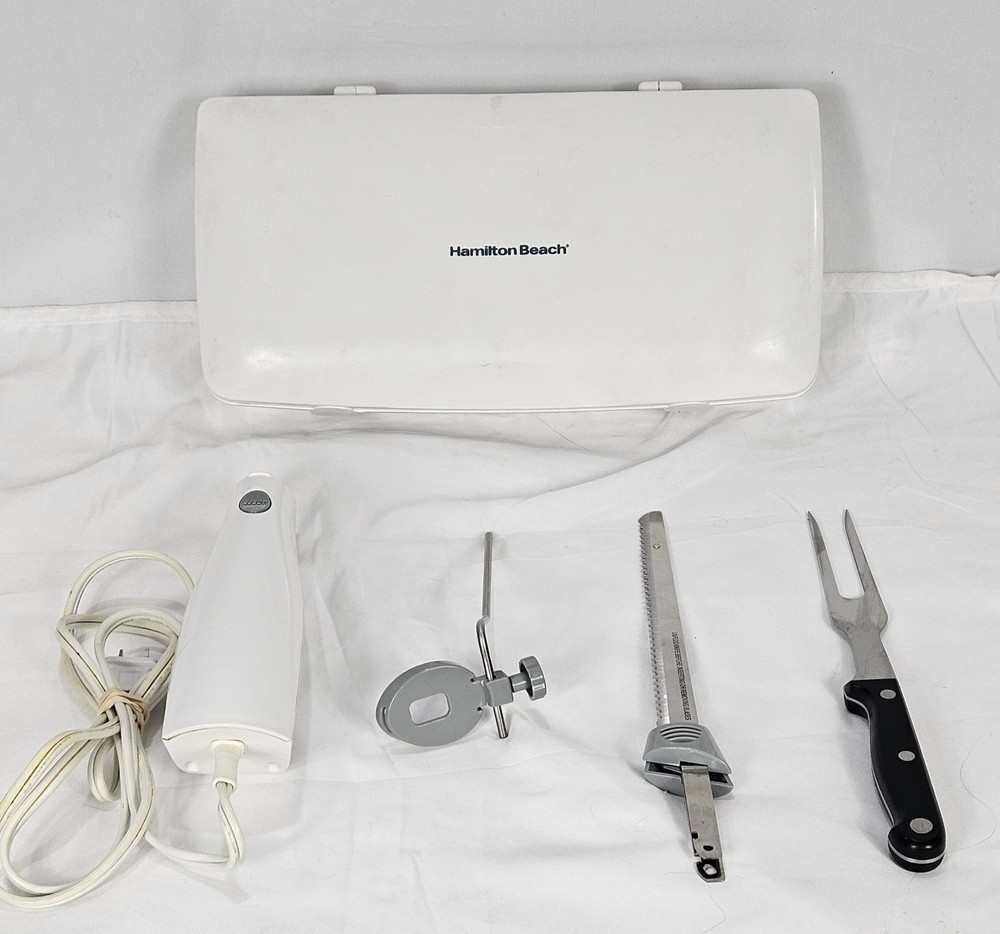TESTED Hamilton Beach 74375 Electric Knife w/Fork, Bread Guide & Storage Case