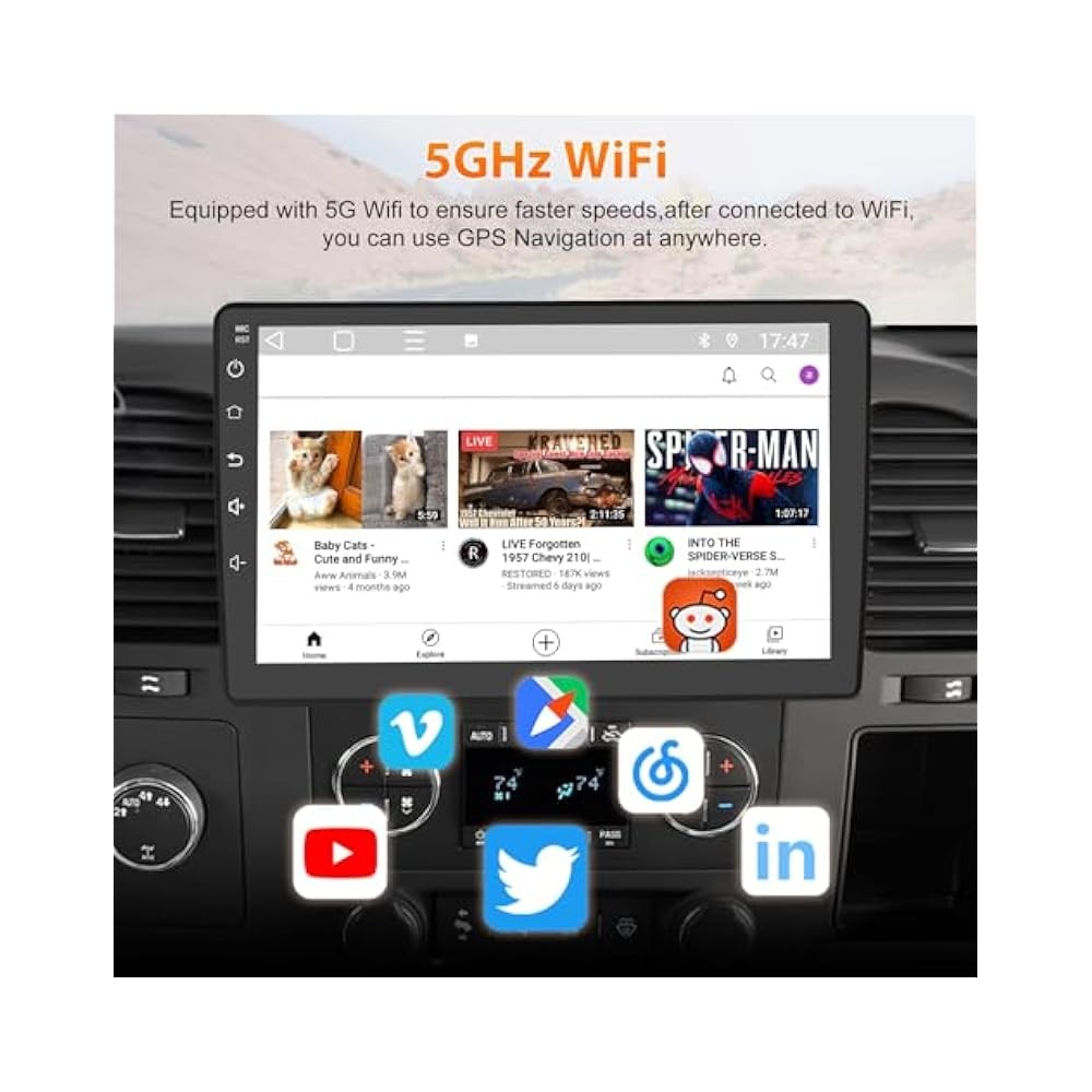 For Wireless CarPlay Android Auto Stereo w 10 Inch Touch Screen & Backup Camera