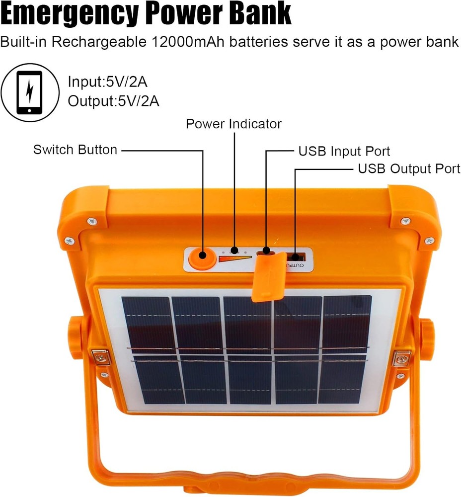 Portable LED Solar Work Light USB Rechargeable Emergency Worklight Security Lamp