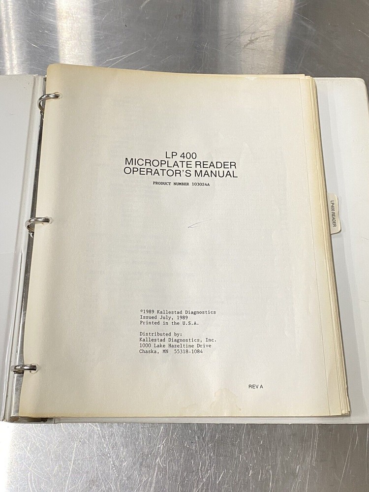 LP 400 Microplate Reader - Users Guide / Instruction Book / Manual