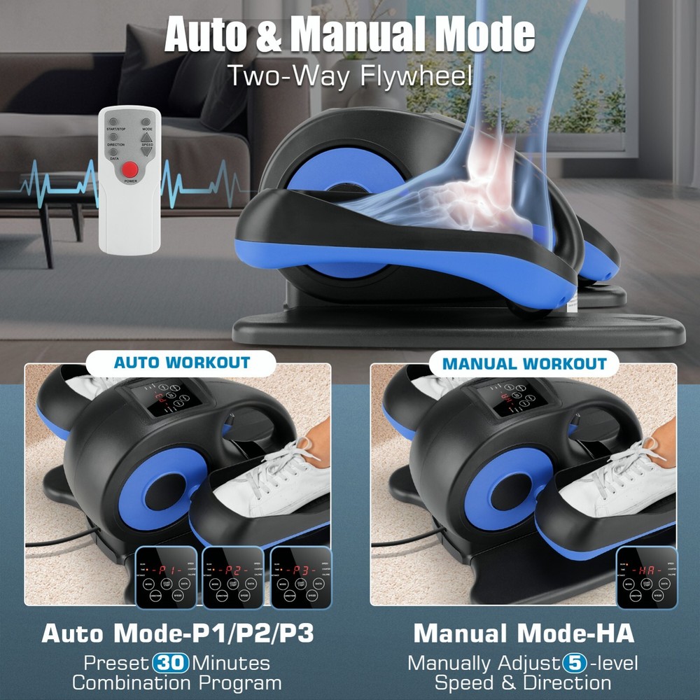 Under Desk Elliptical Pedal Exerciser Seated Elliptical Machine w/Remote & LCD^^