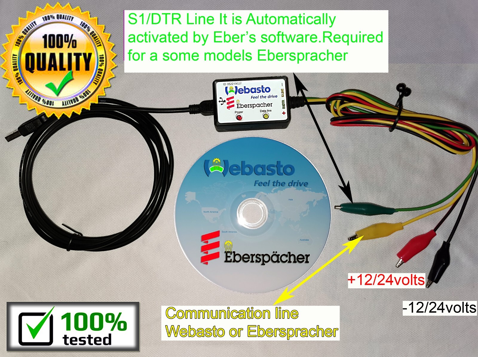 Webasto Eberspacher USB Diagnostic Adapter Interface Cable + SOFTWARE WTT ,EDITH