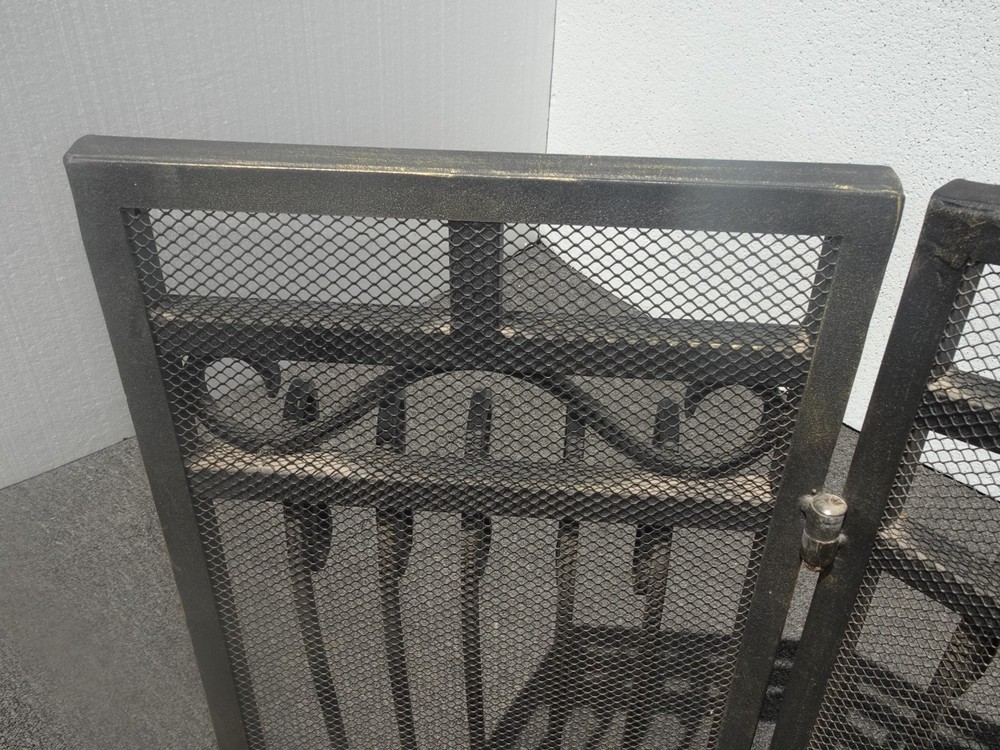 Vintage Spanish Style Black Iron Three Panel Fireplace Screen