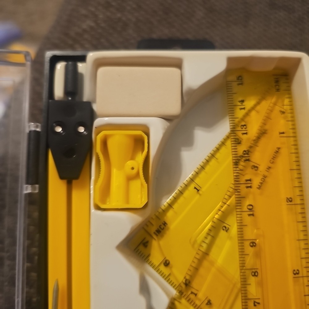 Helix Compass Protractor Large School Kit # 37213 Triangle Ruler Guide +stencil