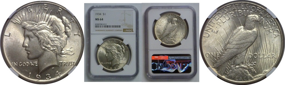 1934 Peace Dollar   NGC MS-64