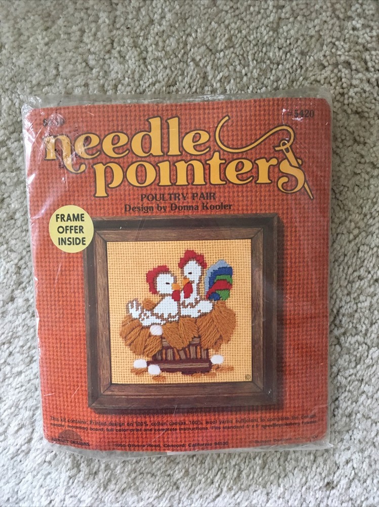 Needle Pointers 1990 “Poultry Pair” Needlepoint Kit Sunset Designs #5420  NIP