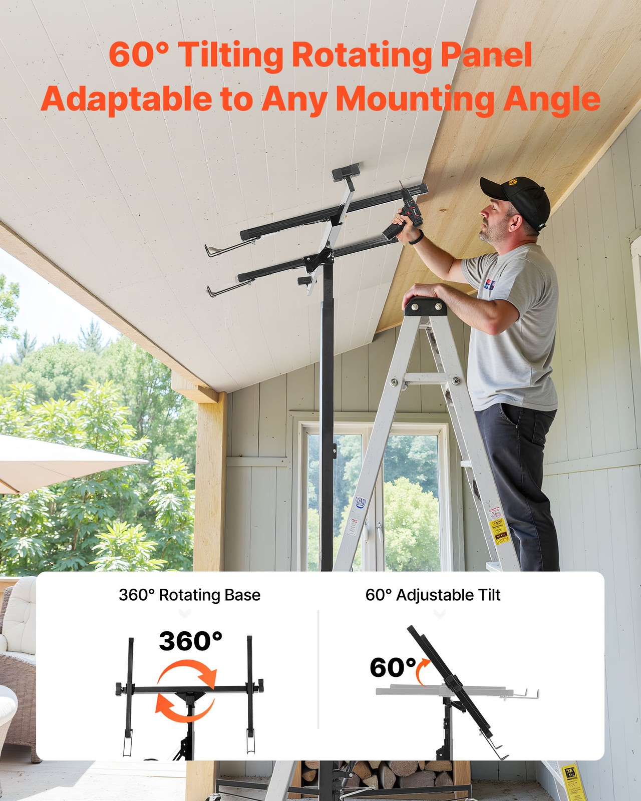 VEVOR 11ft Drywall Lift 150 lbs Sheetrock Hoist Adjustable Arm Lockable Wheels