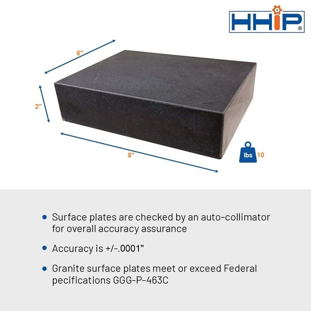 Accurate 6x8x2" Granite Surface Plate Grade B .0001" Flatness Inspect Certified