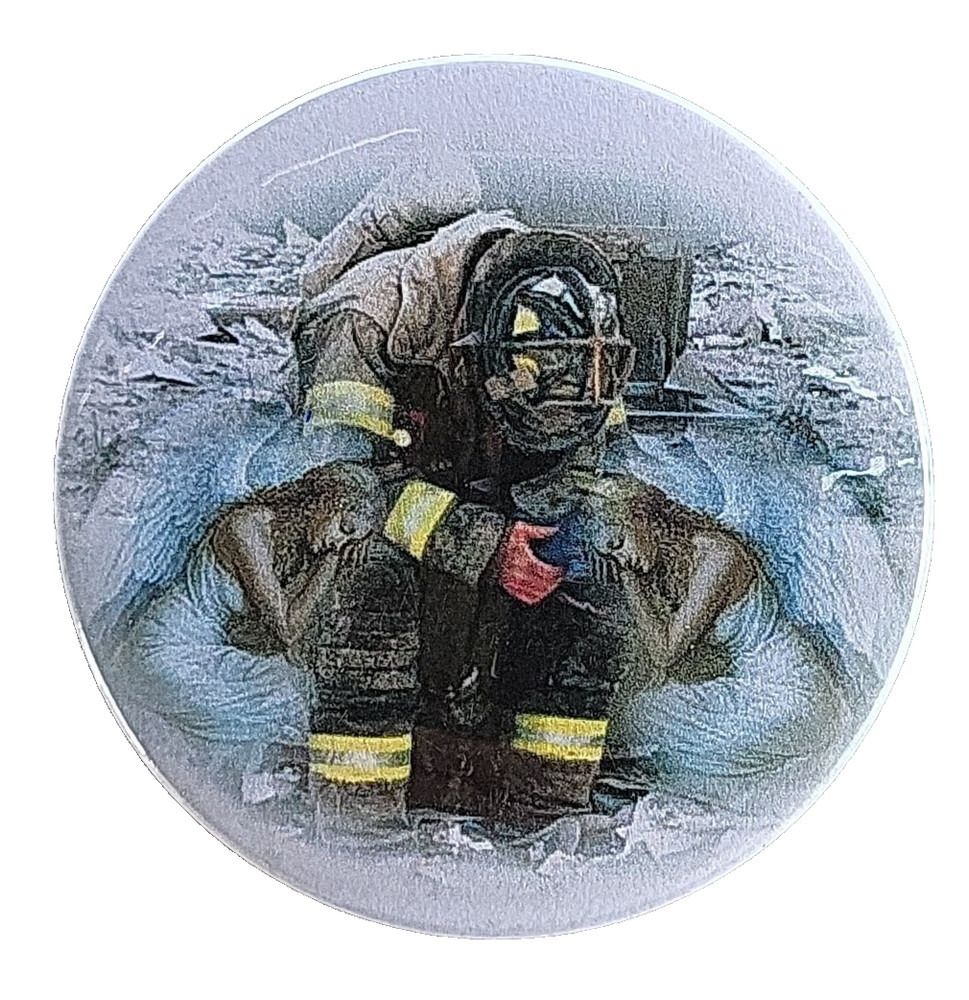 Fireman Firefighter Resting With Angels , Art,  Button Pin