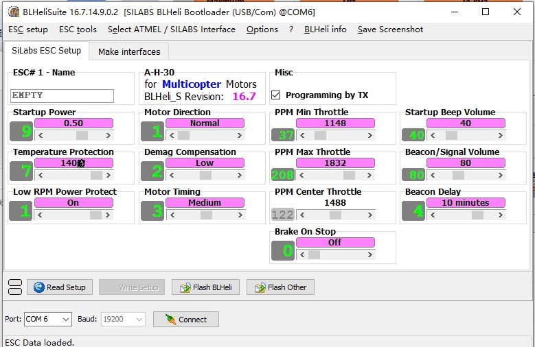 BLHeli BL S/32 ESC parameterizer USB Linker Programmer Port Stabilization