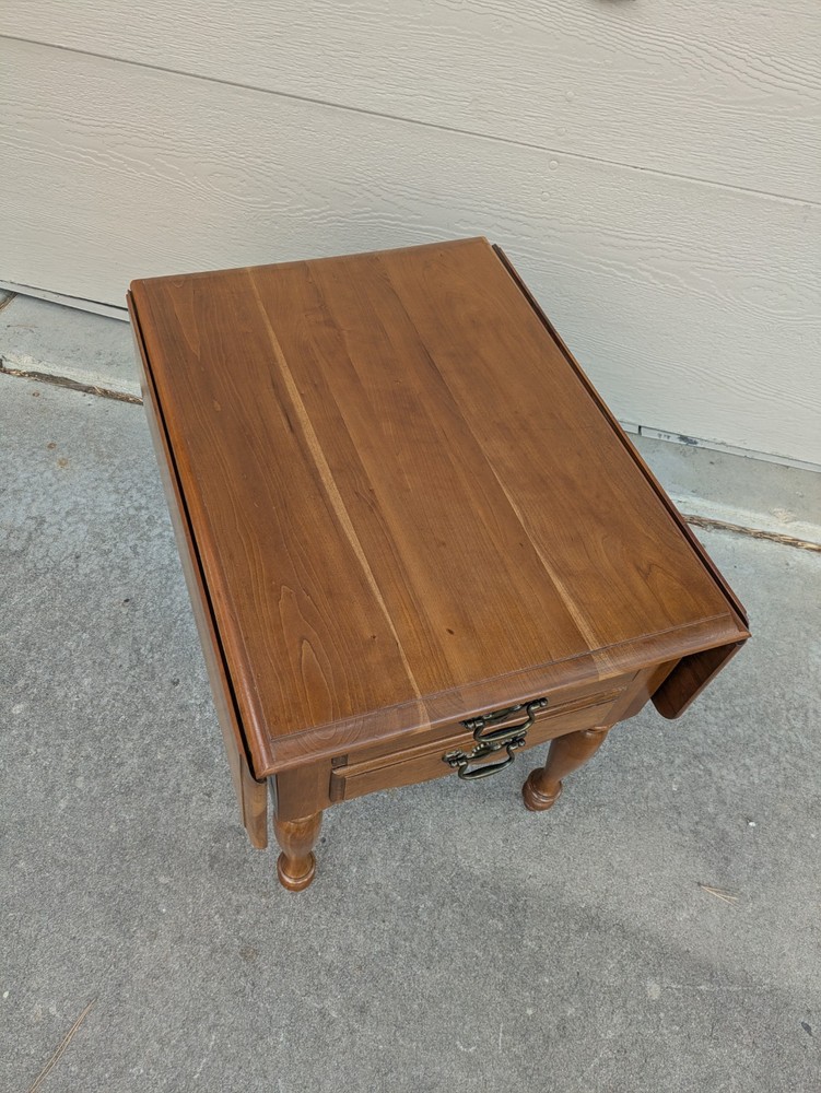 Vintage Rustic Country Colonial Solid Cherry Wood Drop Leaf 2-Drawer End Table A