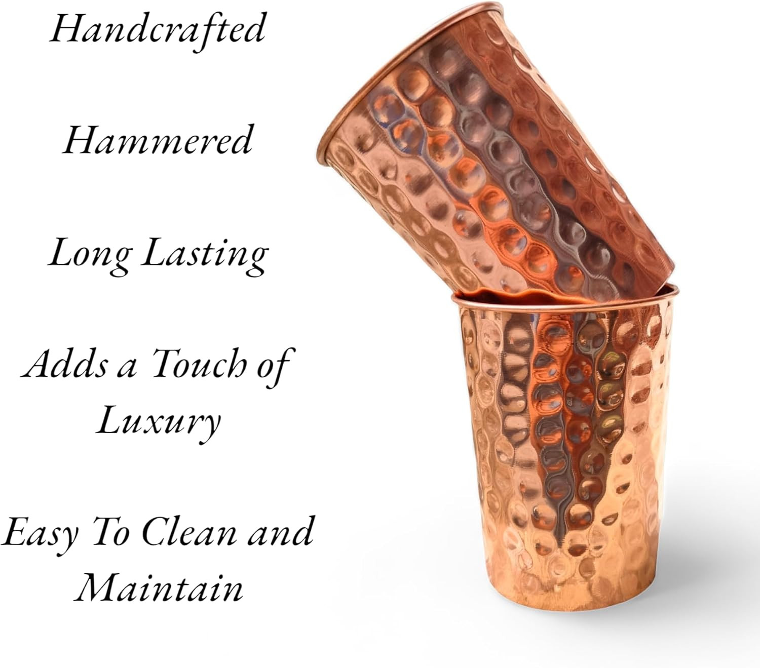 Set of 2 Hammmered Pure Copper Cups for Drinking Water Glasses Tumblers Glass fo