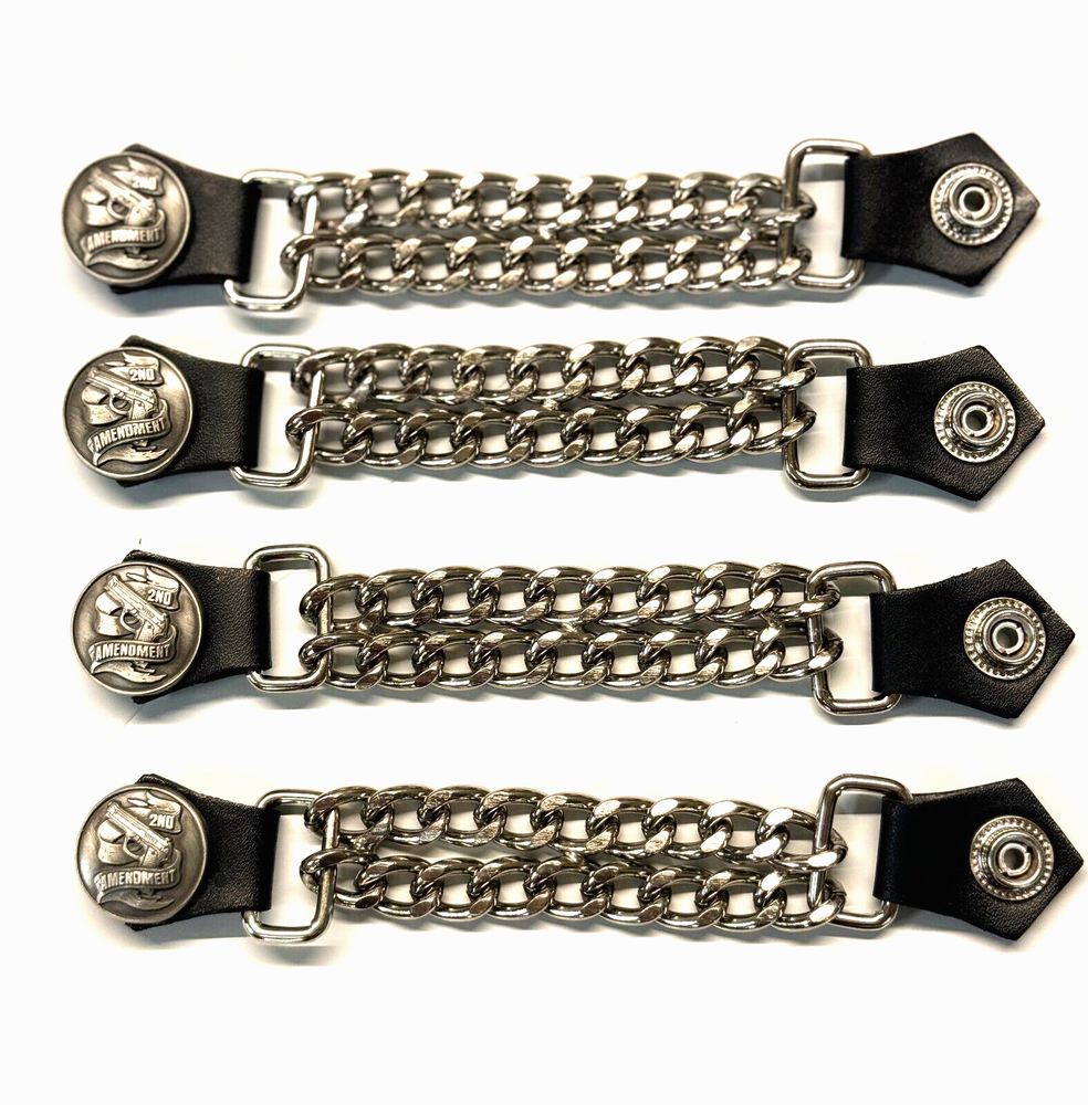 4-Pack- 2nd Amendment Chrome and Leather Vest Extender-Snap On Button