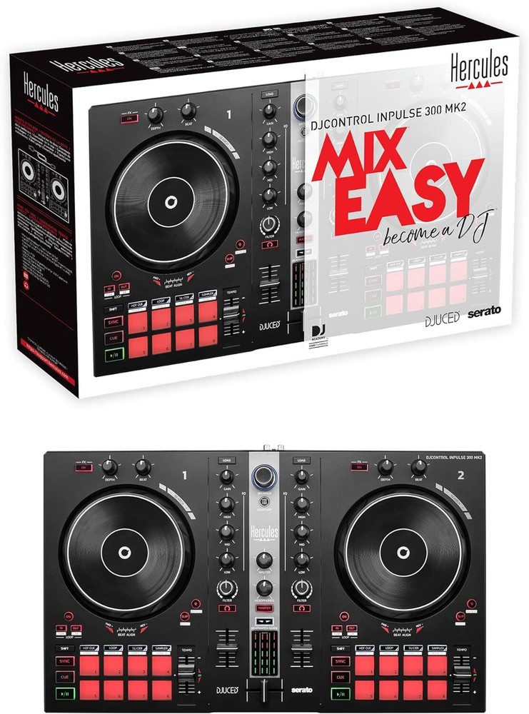Hercules DJControl Inpulse 300 2-Deck USB DJ Controller, Serato DJ Lite & DJUCED