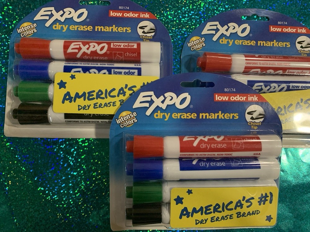 🥵 SALE 12 EXPO Low Odor Dry Erase 💥 Marker Chisel Tip Basic Assorted 3 Set
