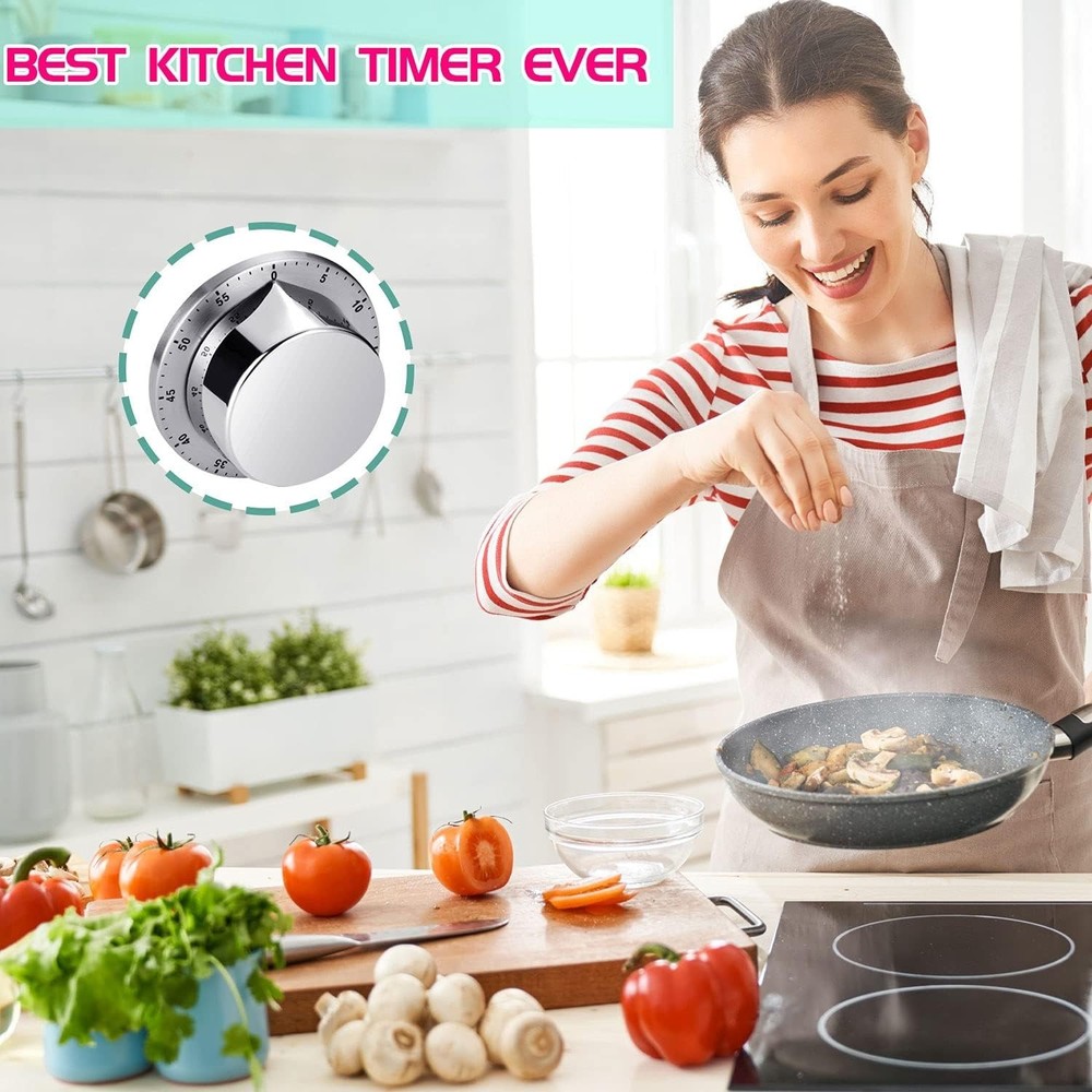 Magnetic Mechanical Kitchen Timer - Waterproof & Corrosion-Resistant - Silver