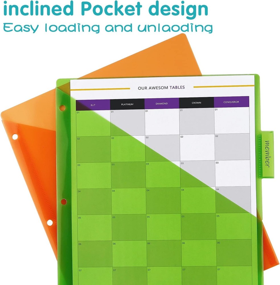 Plastic Binder Dividers with One Front Pocket and Tab Multicolor