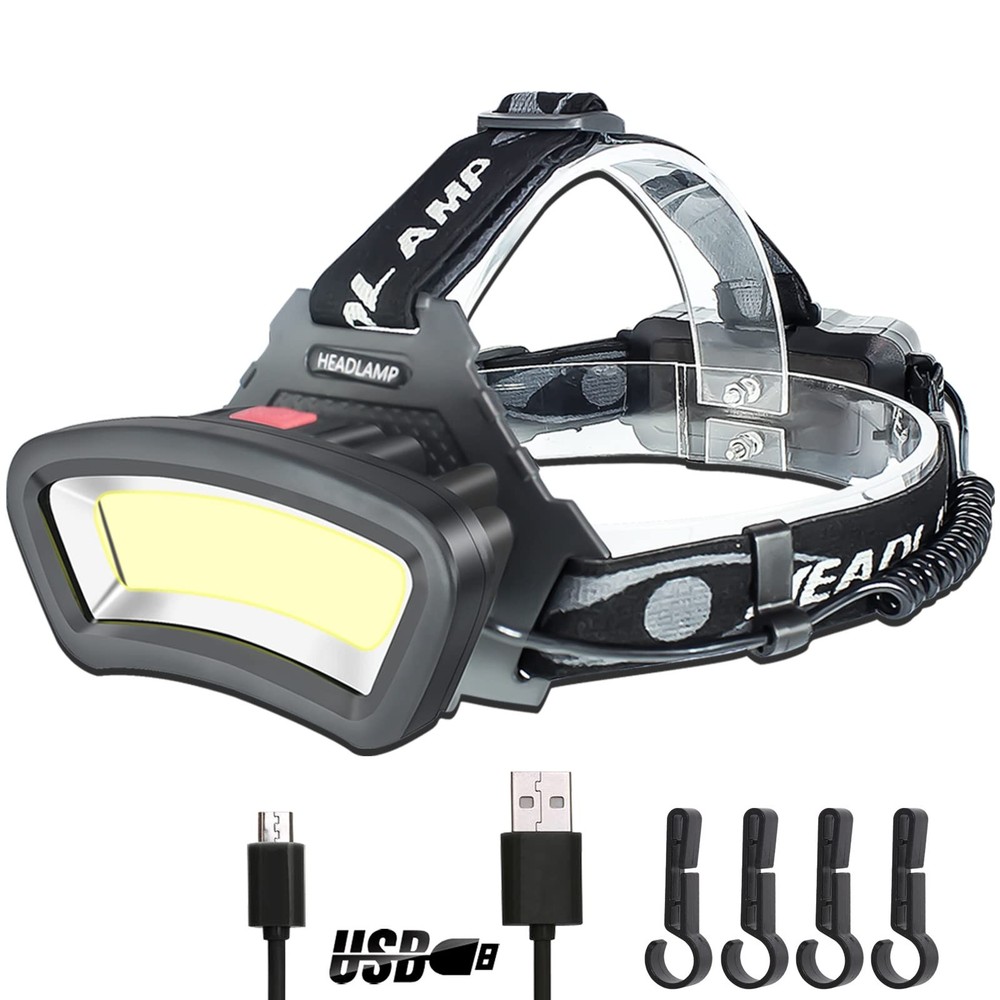 COB Floodlight Headlamp USB Rechargeable with Red Light, 2000 Lumen LED Headl...
