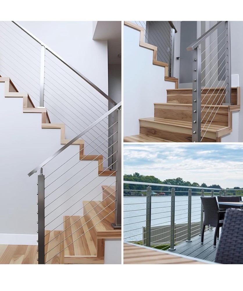 36" One-Stop Cable Railing Post Kits, 4Pack Brushed Finish Level Drilled Line...
