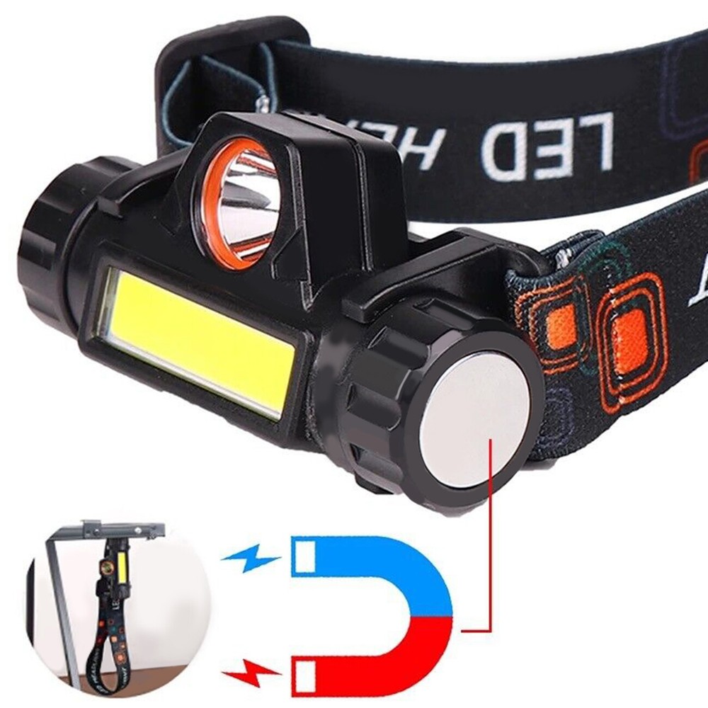 2 PACK LED COB Headlamp Waterproof USB Rechargeable Head Torch Headlight 2 Modes