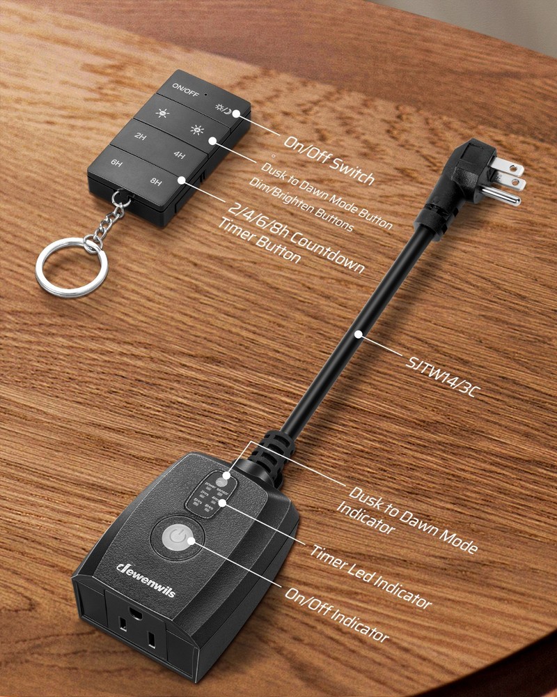 EDISHINE Dusk to Dawn Dimmer Plug, 100FT Conrtrol Range Dimmable Timer