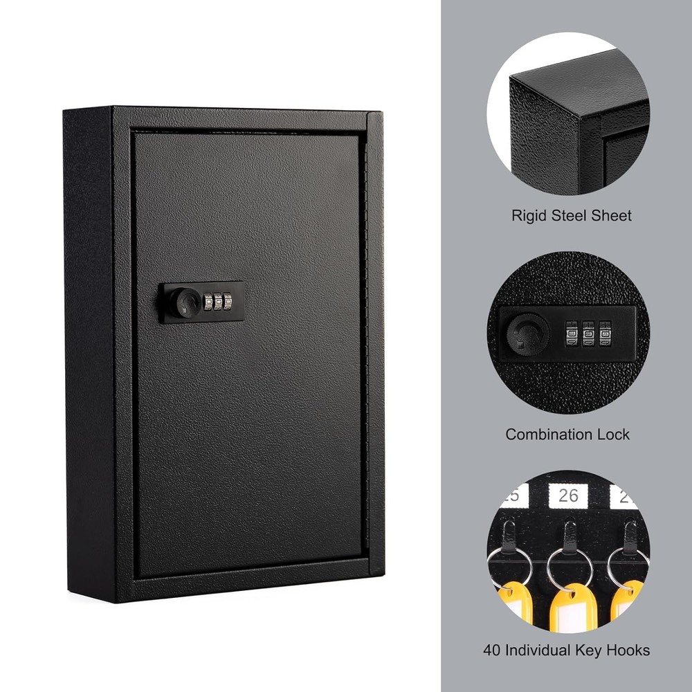 Metal Key Cabinet 40 Keys Wall Mount Code Locked Key Storage Safe