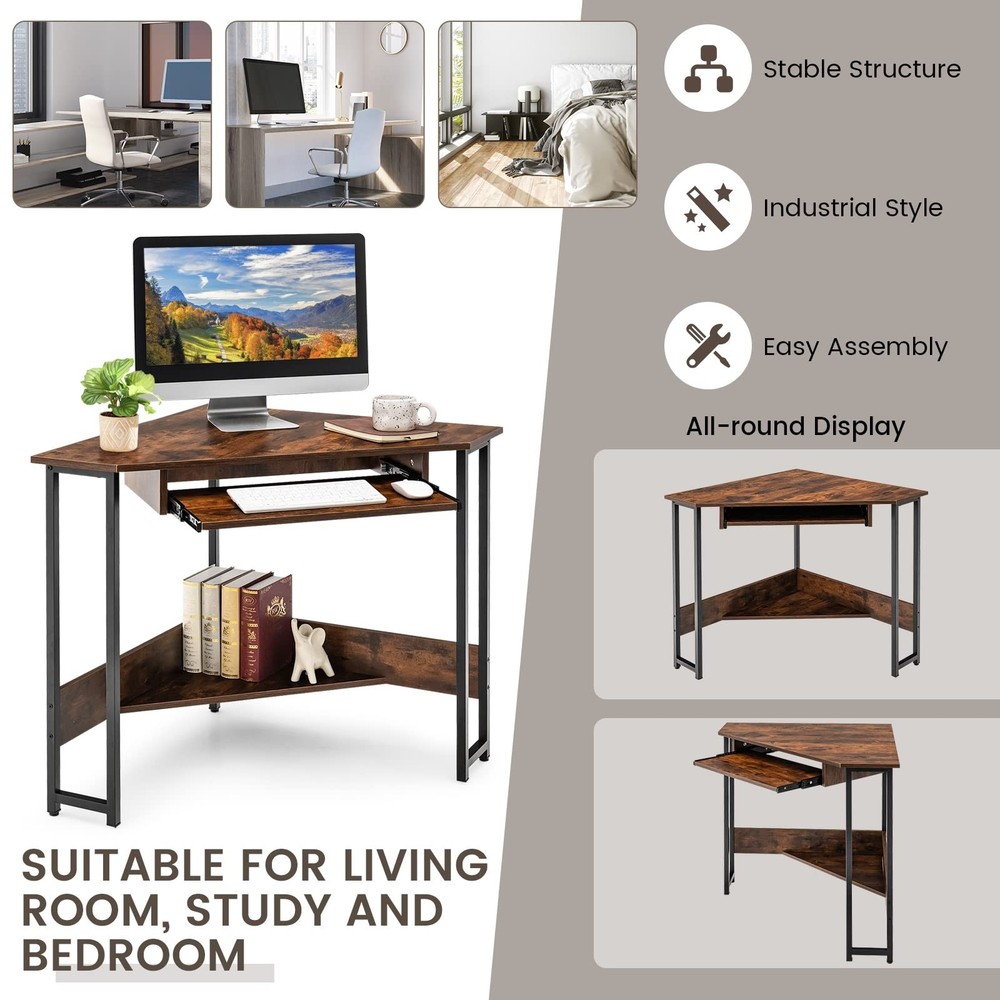 MEDIMALL Triangle Computer Desk, Small Corner Writing Table with Power Outlet...