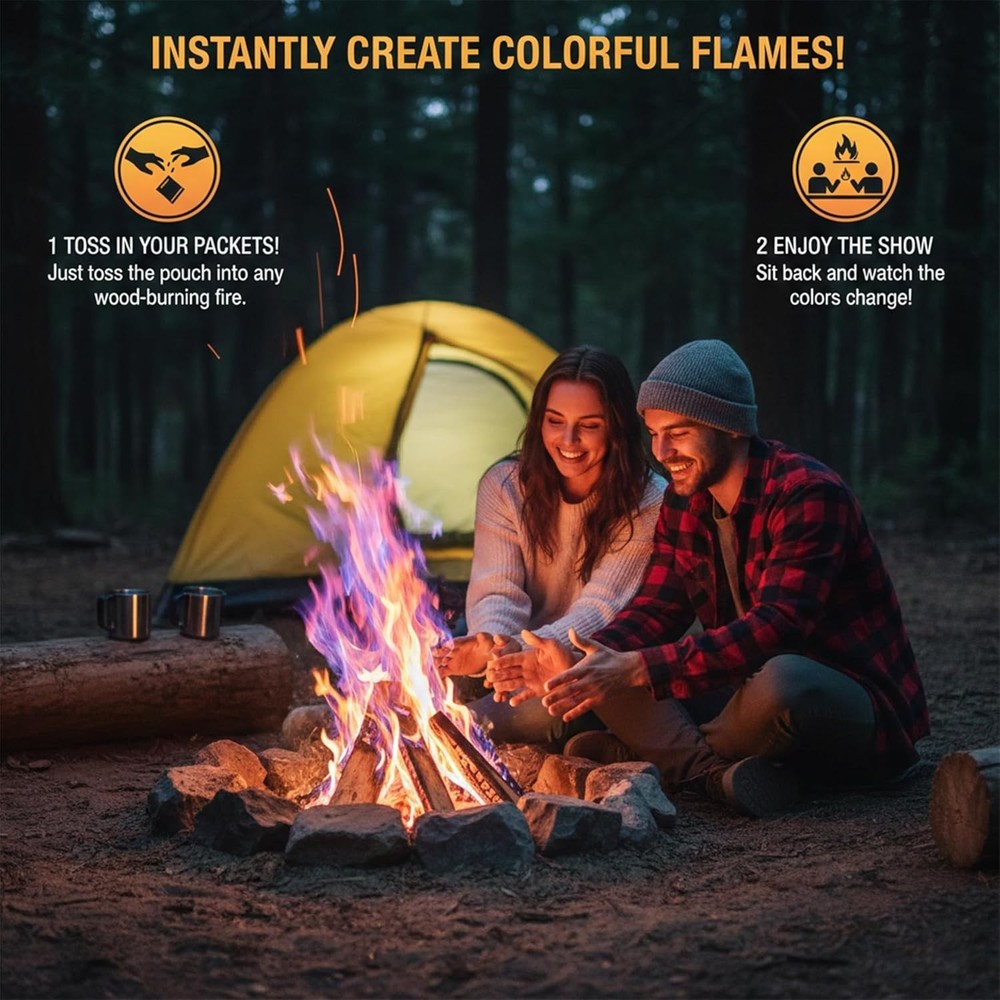 Dazzling Rainbow Flames: Magic Campfire Fire Color Changing Packets 4 Pack