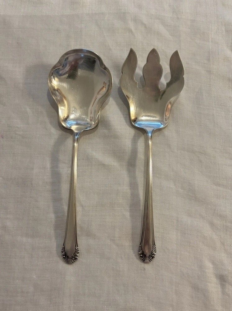 Gorham Cavalier (1937) Silverplate Salad Fork & Spoon Serving Set (both 9”) Rare