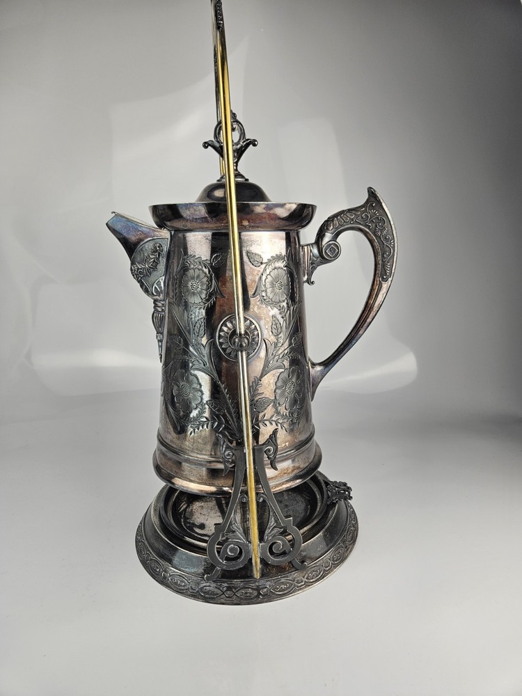 Antique Rockford Quadruple Plate Tilting Coffee Pot Stand Set